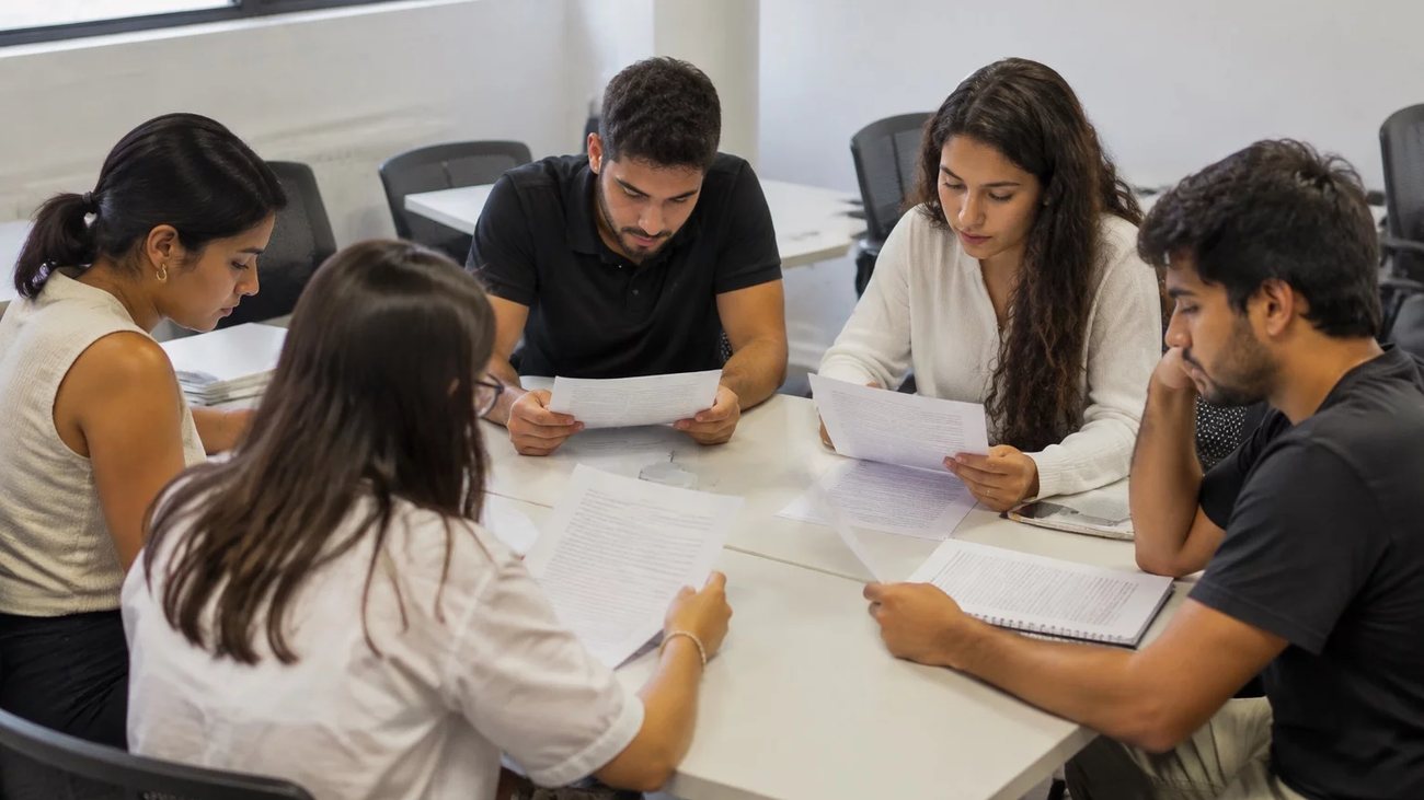 Mesa vista de cima com uma cadeia de argumentos desenhada à mão no papel